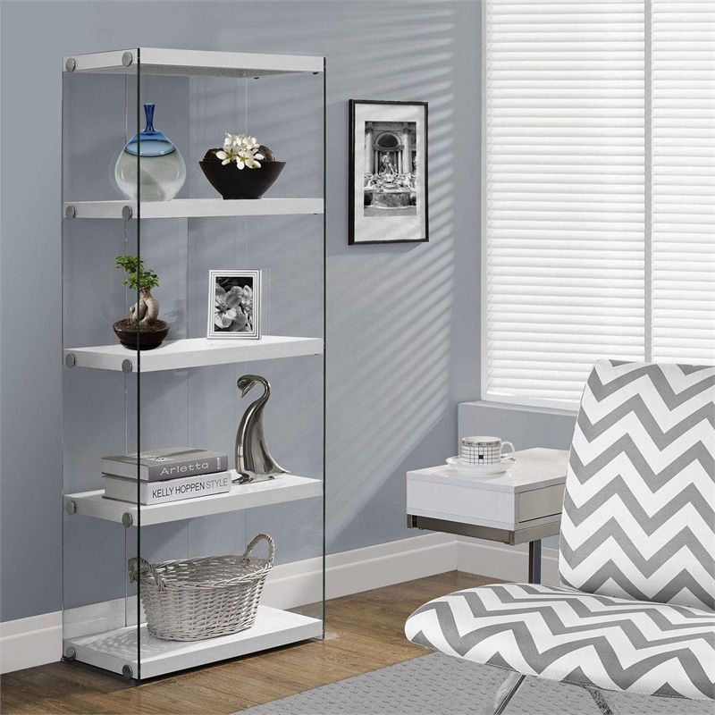 Bowery Hill Glass White Bookcase Rectangular 60