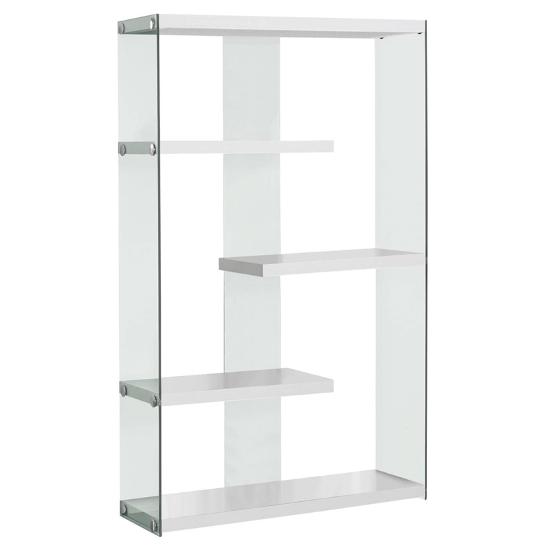 Bowery Hill Tempered Glass Glossy White Bookcase Rectangular Modern Chic Unassembled