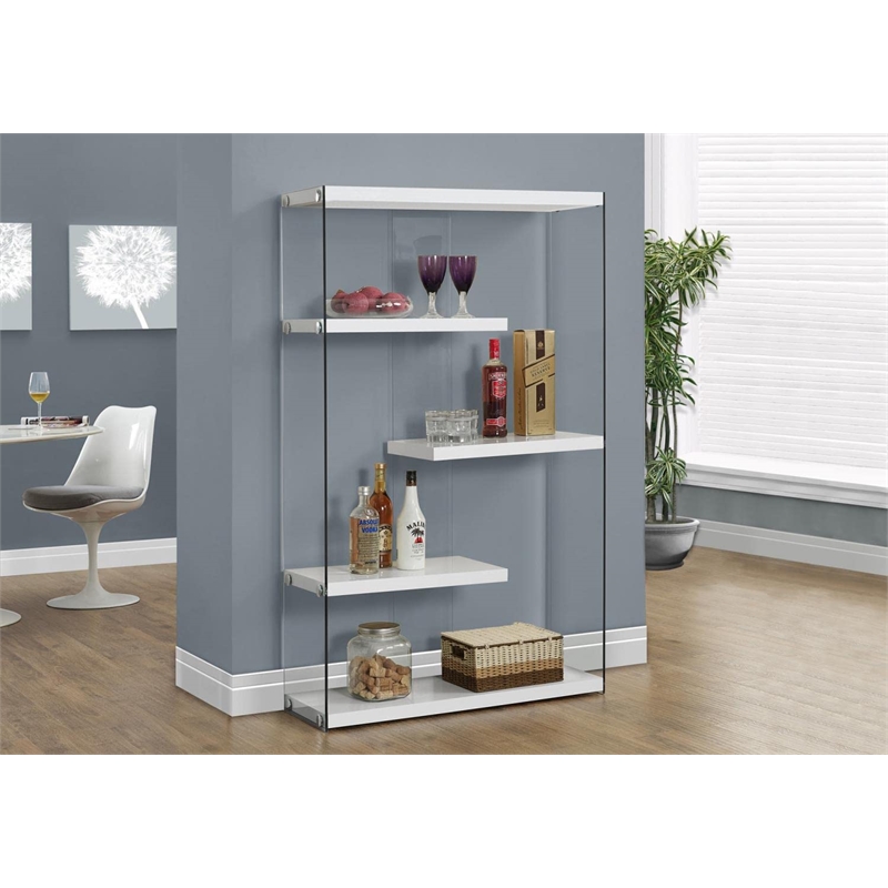Bowery Hill Tempered Glass Glossy White Bookcase Rectangular Modern Chic Unassembled