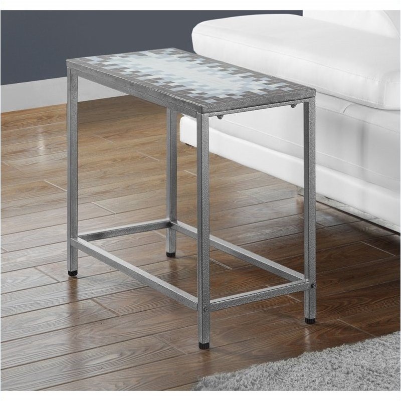 Bowery Hill Blue Tile Top Accent Side Table in Hammered Silver