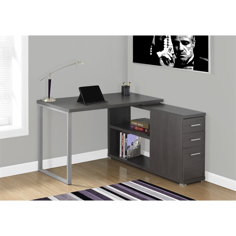 Bowery Hill Modern Engineered Wood L Shaped Computer Desk in Gray