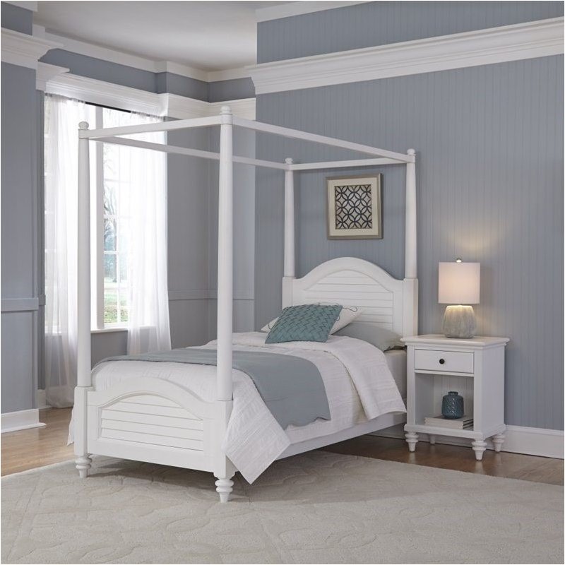 Bowery Hill 2 Piece Wood Twin Canopy Bedroom Set in White