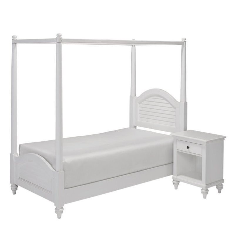 Bowery Hill 2 Piece Wood Twin Canopy Bedroom Set in White