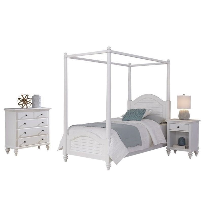 Wood Twin Canopy Bedroom Set In White, White Twin Canopy Bed Frame