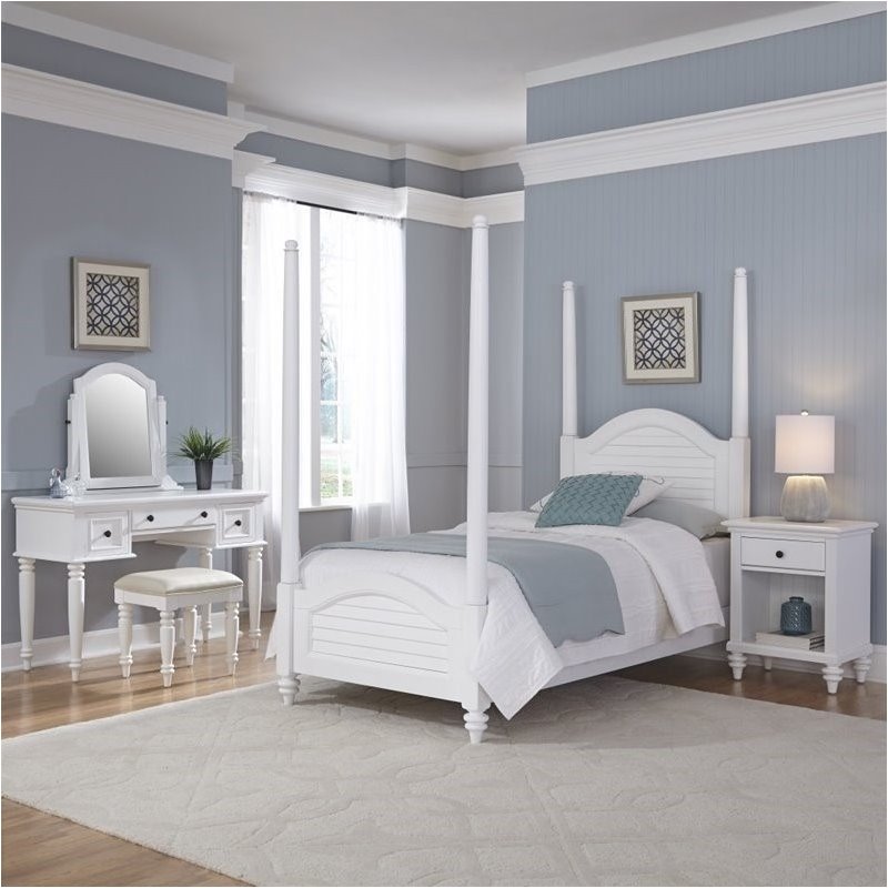 Bowery Hill 4 Piece Twin Poster Bed Bedroom Set in White