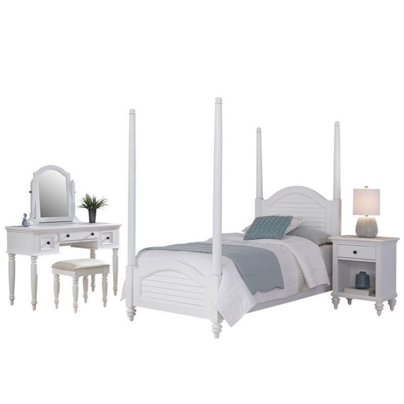 Bowery Hill 4 Piece Twin Poster Bed Bedroom Set in White