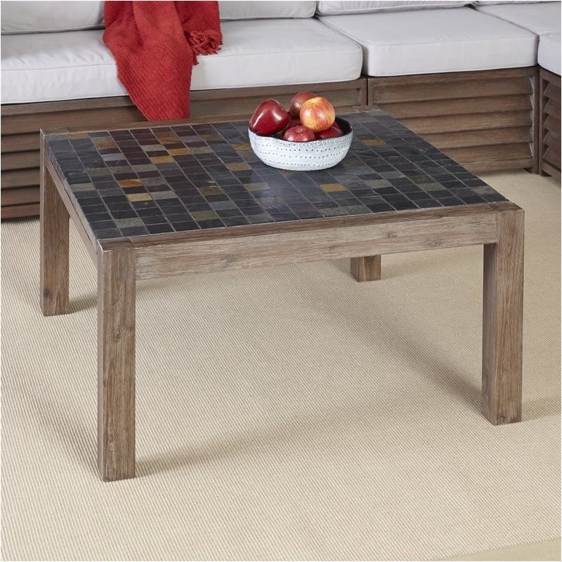 Bowery Hill Square Coffee Table in Wire Brushed with Slate Top