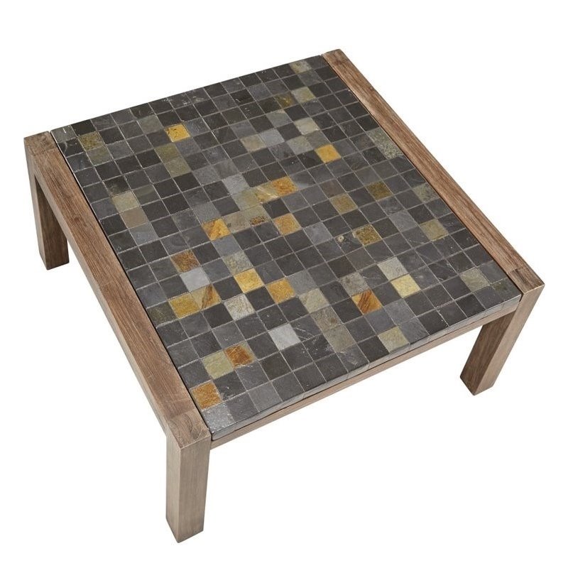 Bowery Hill Square Coffee Table in Wire Brushed with Slate Top