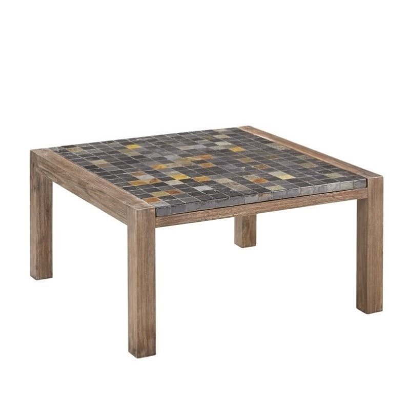 Bowery Hill Square Coffee Table in Wire Brushed with Slate Top