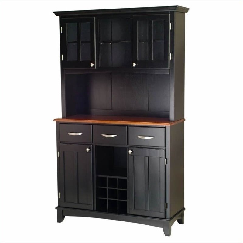 Bowery Hill 3 Drawer Wine Rack Buffet with 2 Door Hutch in Black