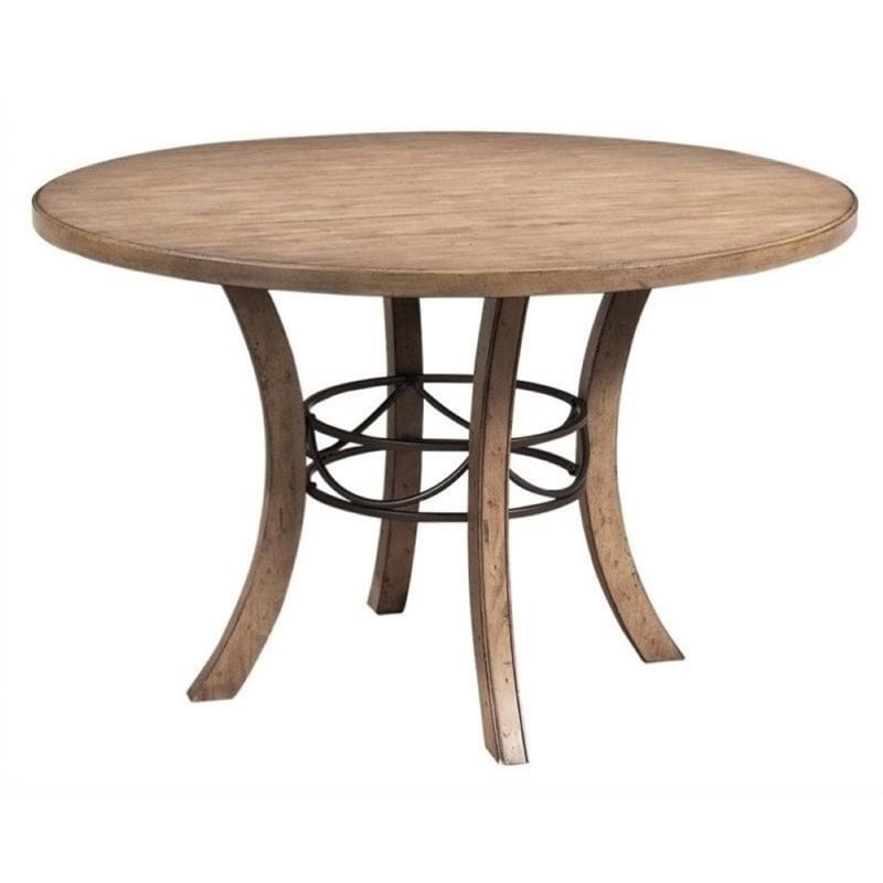 BOWERY HILL Full Extension Solid Wood Round Pedestal Dining Table with  Solid Wood Frame in White 