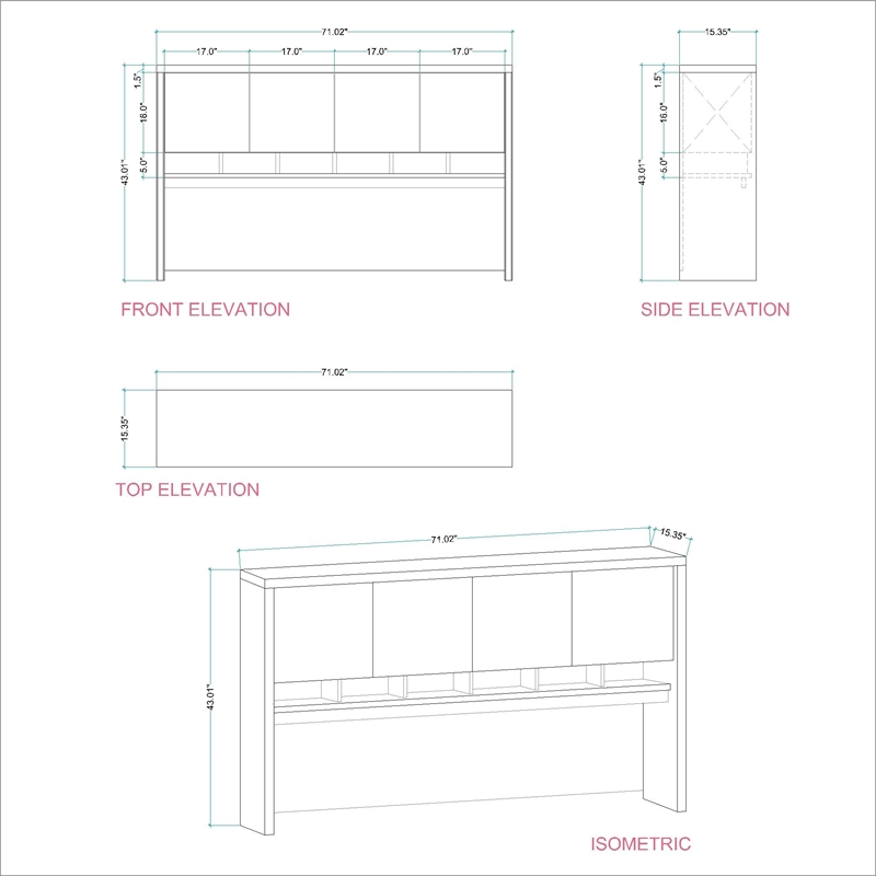 Bowery Hill Hansen Cherry Storage Hutch Rectangular 72