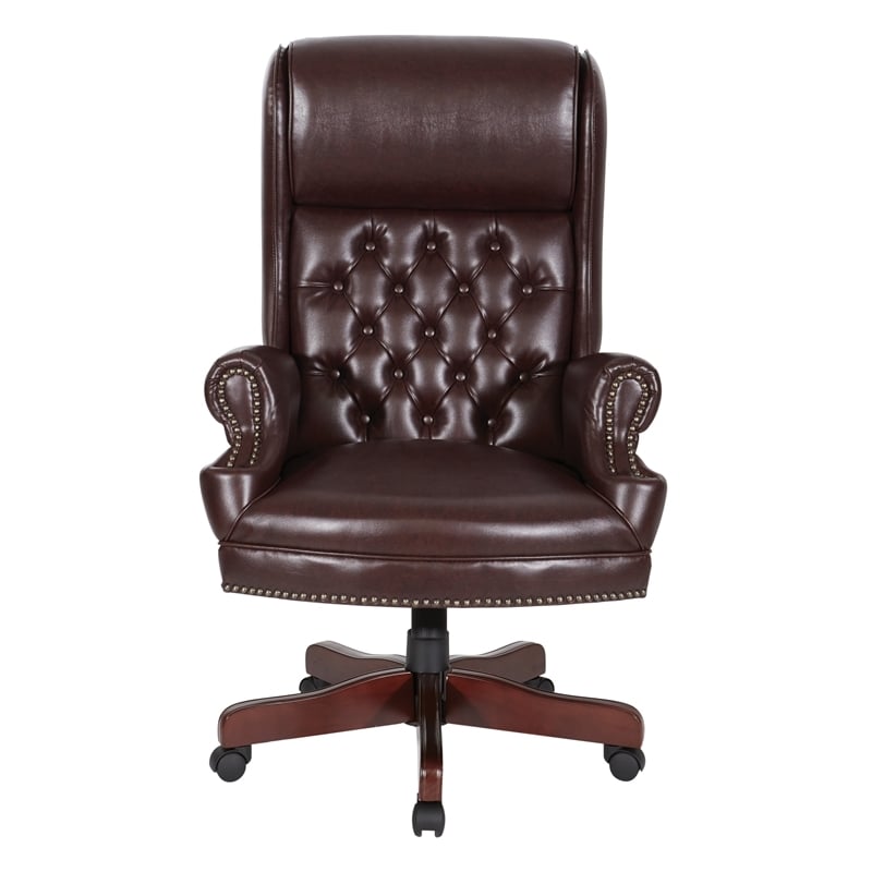 Bowery Hill Traditional Vinyl Executive Office Chair in Mahogany
