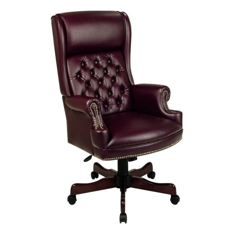 Bowery Hill Traditional Vinyl Executive Office Chair in Mahogany