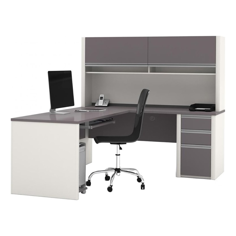 Bowery Hill Wood Slate Gray Computer Desk L-Shaped Reversible 71.1