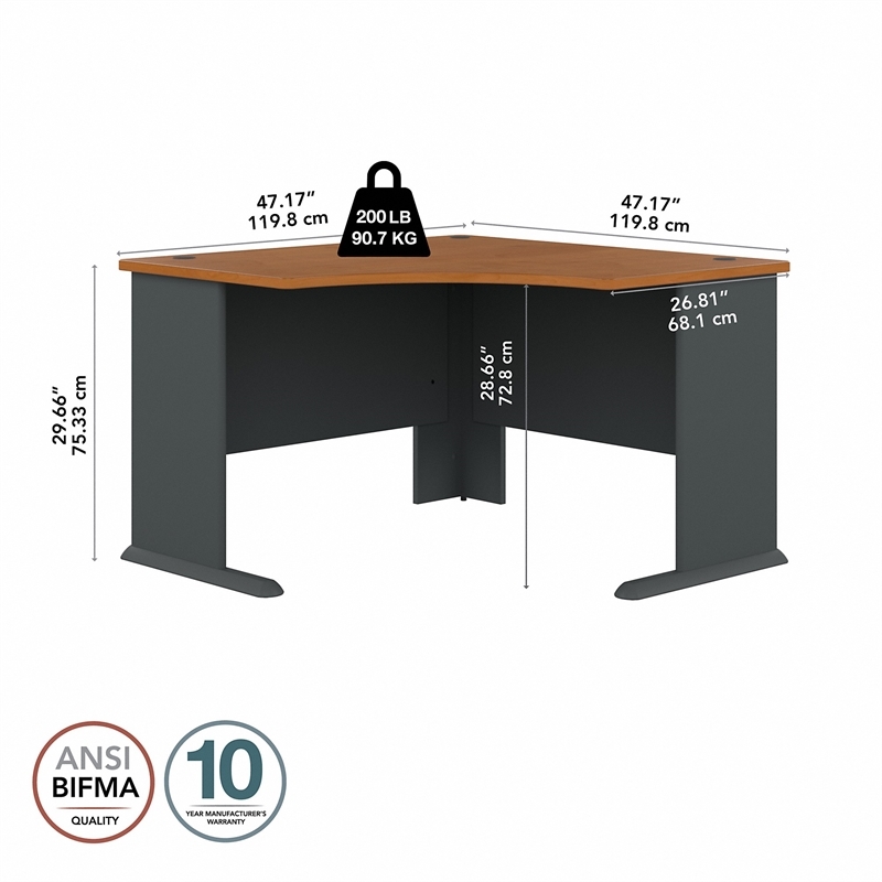 Bowery Hill Engineered Wood Natural Cherry/Gray Corner Desk Rectangular Scratch-Resistant 47.16