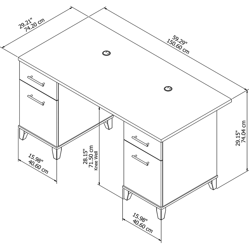 Bowery Hill Wood Hansen Cherry Office Desk Rectangular Wire Management 60