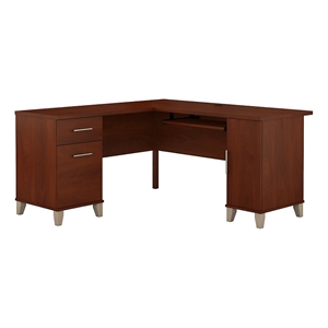 Bowery Hill 60&quot Traditional Wood L-Shaped Desk in Hansen Cherry