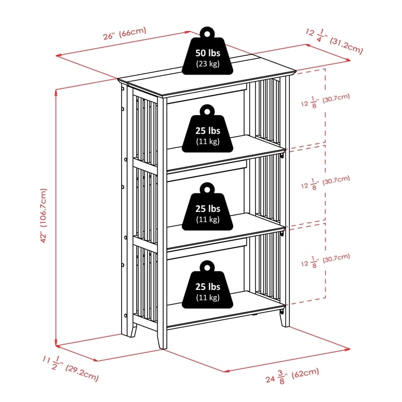 Bowery Hill 4-Tier Transitional Solid Wood Folding Bookcase in Natural