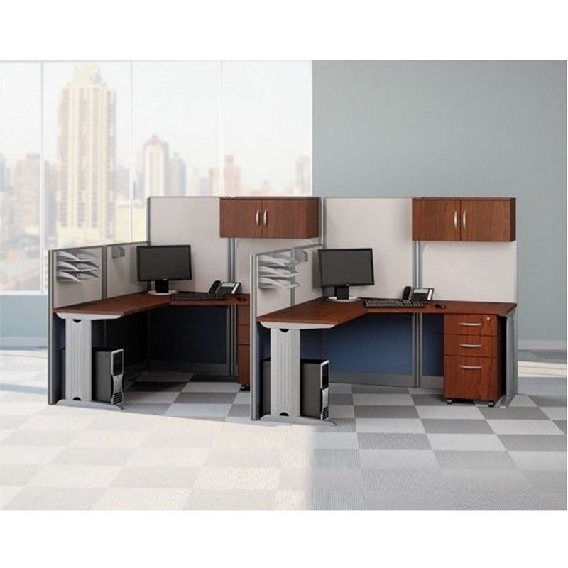 Bowery Hill Thermally Fused Laminate Hansen Cherry Workstation L-Shaped 65