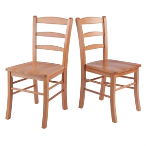 Bowery Hill 18&quot Ladder Back Solid Wood Dining Chair in Light Oak (Set of 2)