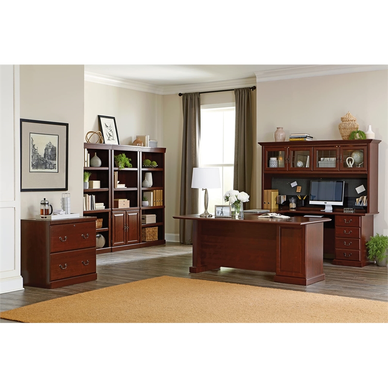 Bowery Hill Engineered Wood 5-Shelves Bookcase in Classic Cherry
