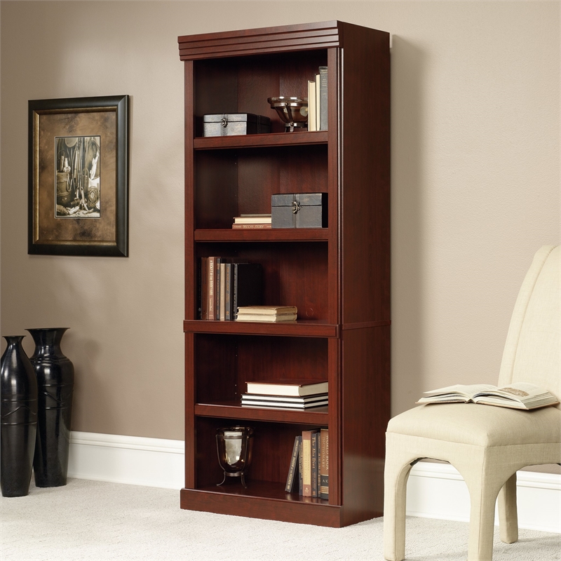 Bowery Hill Engineered Wood 5-Shelves Bookcase in Classic Cherry