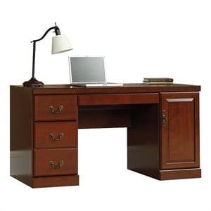 Bowery Hill Engineered Wood Cherry Computer Credenza Rectangular 59&quot Unassembled