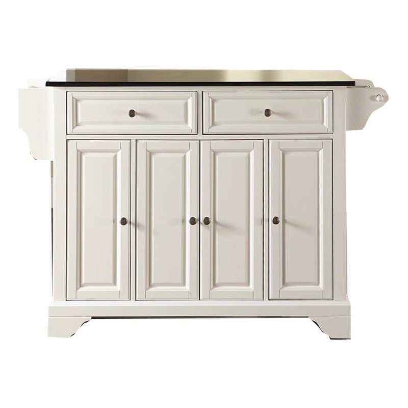Bowery Hill Solid Wood White/Black Kitchen Island Rectangular Granite Top Unassembled