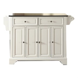 Bowery Hill Solid Wood White/Black Kitchen Island Rectangular Granite Top Unassembled