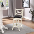 Bowery Hill Solid Hardwood Faux Leather Buttermilk/Black Swivel Counter Stool Round 25.75