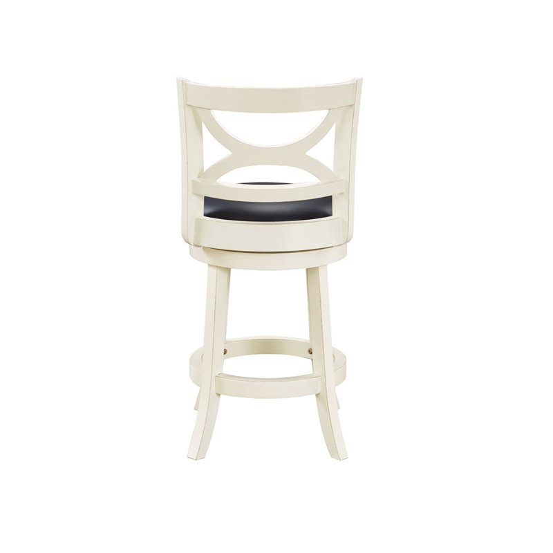 Bowery Hill Solid Hardwood Faux Leather Buttermilk/Black Swivel Counter Stool Round 25.75