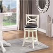 Bowery Hill Solid Hardwood Faux Leather Buttermilk/Black Swivel Counter Stool Round 25.75