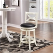 Bowery Hill Solid Hardwood Faux Leather Buttermilk/Black Swivel Counter Stool Round 25.75