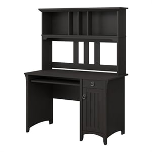 Bowery Hill Contemporary Engineered Wood Desk with Hutch in Vintage Black