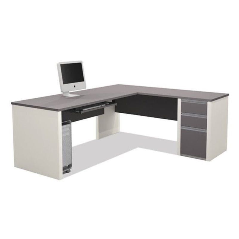 Bowery Hill Manufactured Wood Sandstone L-Shaped Desk Reversible 65.75