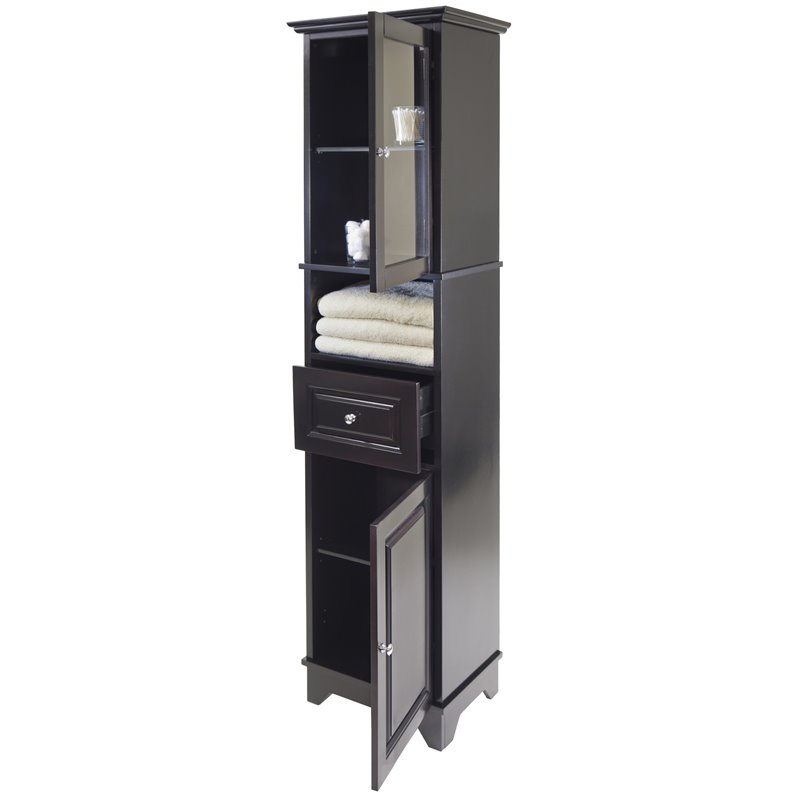 Bowery Hill Adjustable Shelf Modern Solid Wood Tall Linen Cabinet in Black