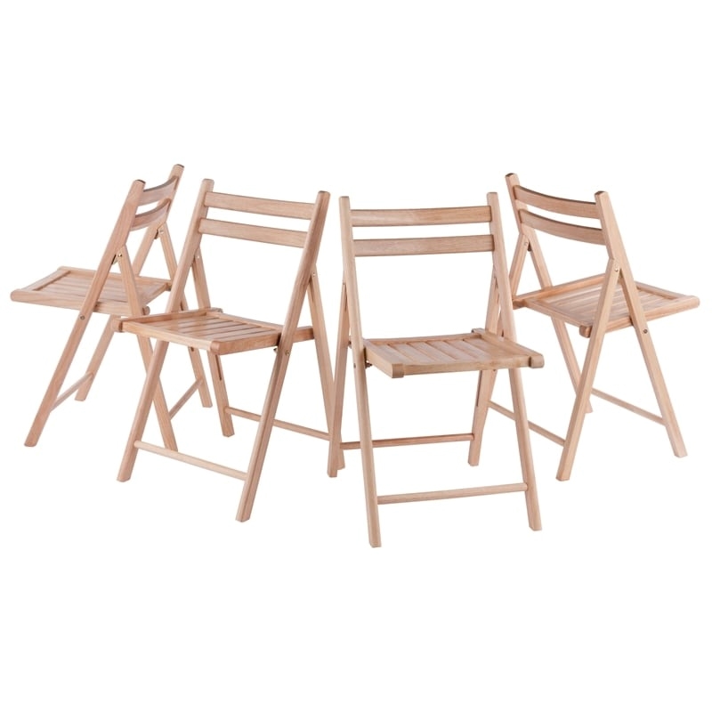 Bowery Hill Transitional Solid Wood Folding Chair Set in Natural (Set of 4)