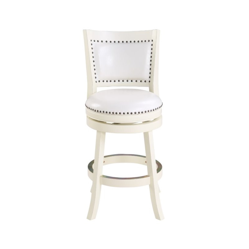 Bowery Hill Wood Bar Stool Chair in Buttermilk - Rotating Round Seat & Footrest