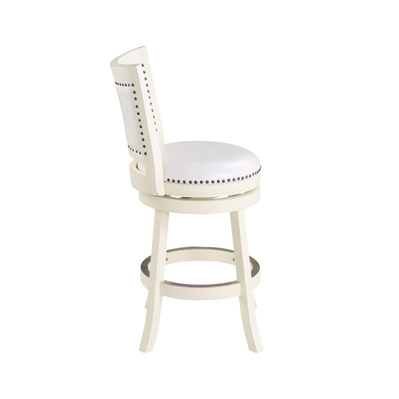 Bowery Hill Wood Bar Stool Chair in Buttermilk - Rotating Round Seat & Footrest