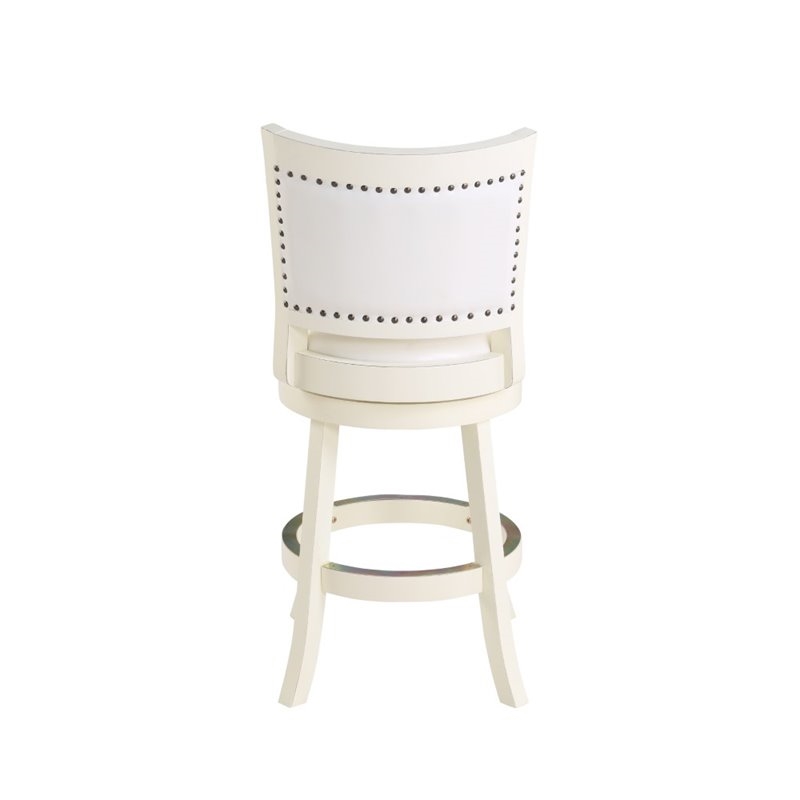 Bowery Hill Wood Bar Stool Chair in Buttermilk - Rotating Round Seat & Footrest