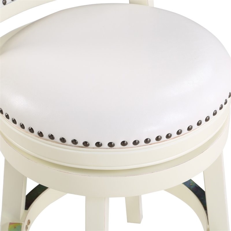 Bowery Hill Wood Bar Stool Chair in Buttermilk - Rotating Round Seat & Footrest