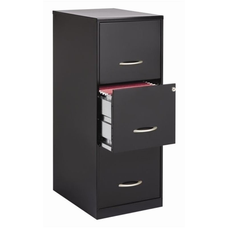Bowery Hill Modern 3-Drawers Vertical Black Metal Filing Cabinet Pre-assembled