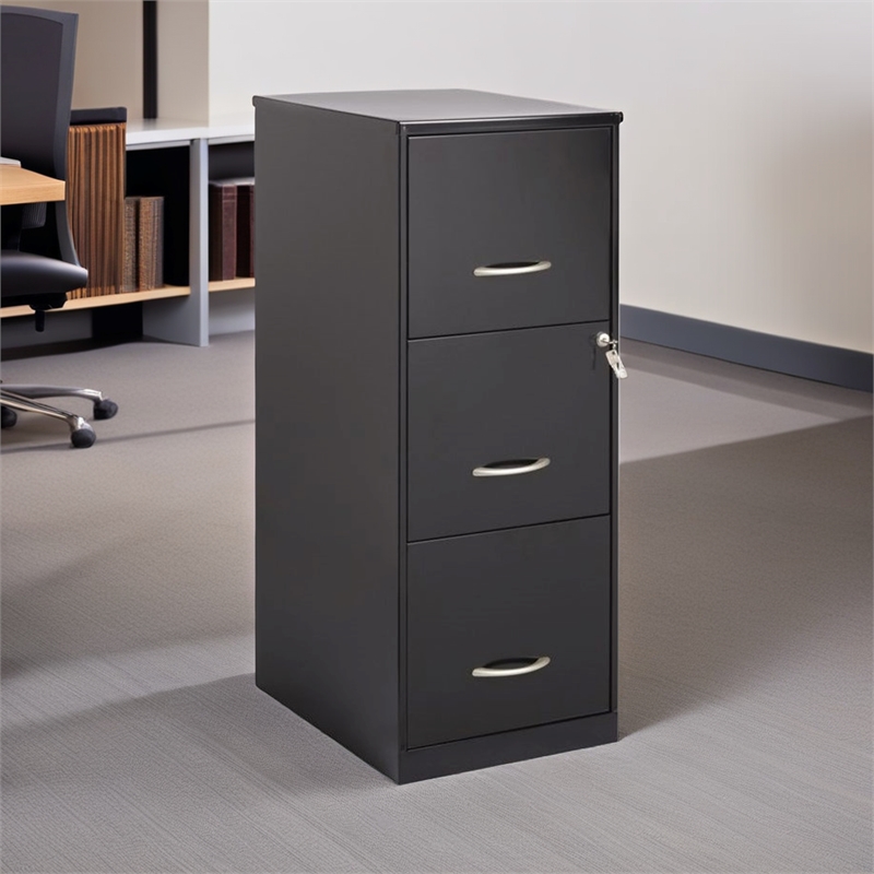 Bowery Hill Modern 3-Drawers Vertical Black Metal Filing Cabinet Pre-assembled