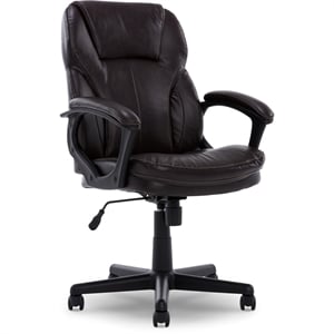 Bowery Hill Traditional Faux Leather Managers Office Chair in Chestnut Brown