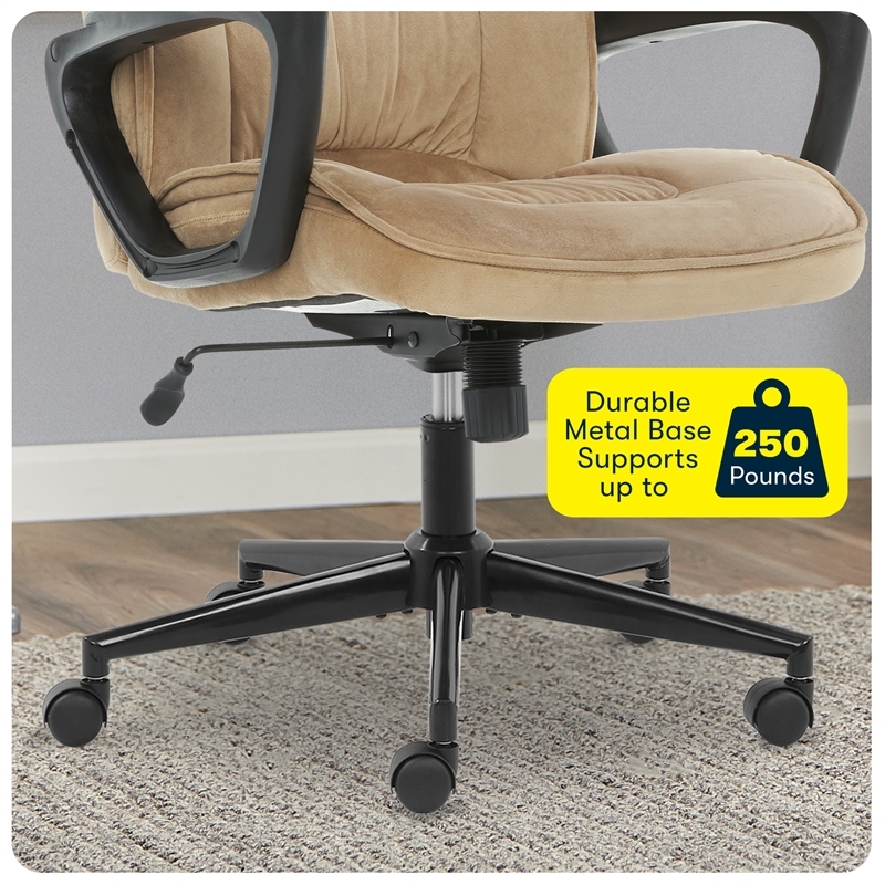 Bowery Hill Modern Microfiber Office Chair with Headrest Pillow Plush in Beige