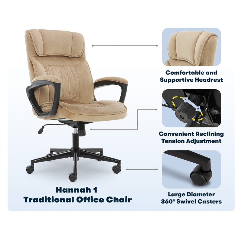 Bowery Hill Modern Microfiber Office Chair with Headrest Pillow Plush in Beige
