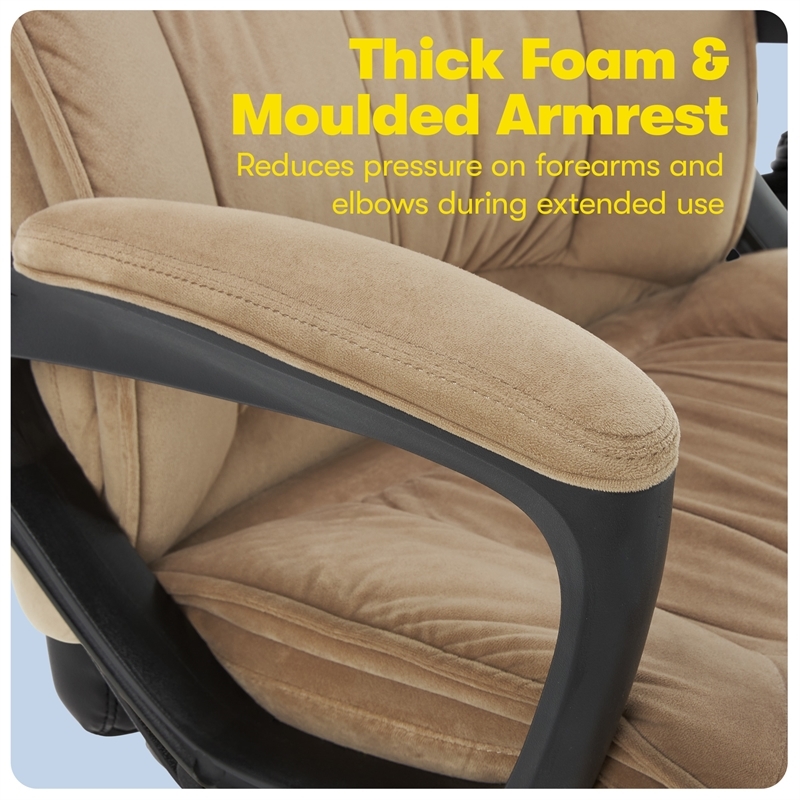 Bowery Hill Modern Microfiber Office Chair with Headrest Pillow Plush in Beige