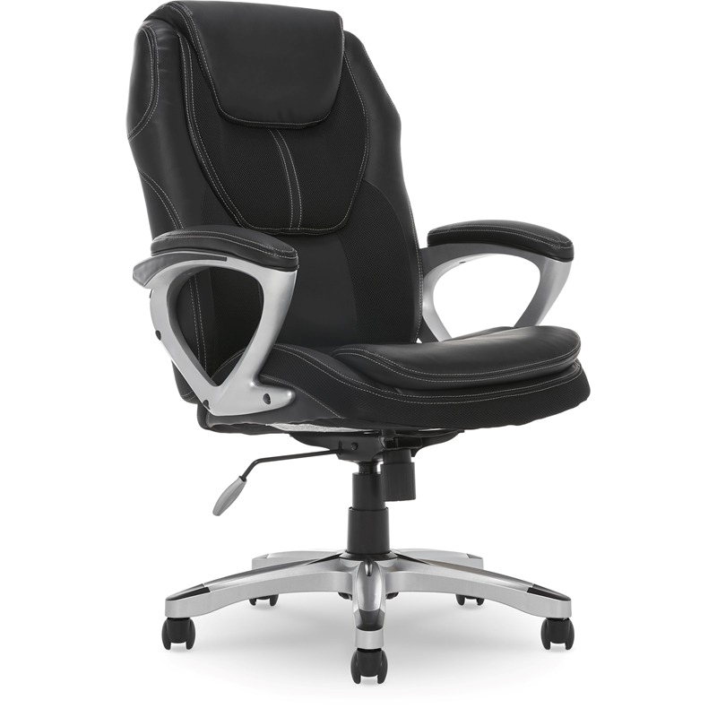 Bowery Hill Faux Leather Executive Office Chair w/ Adjustable Tilt in Black