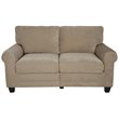 Bowery Hill Traditional Velvet Fabric Loveseat with 2 Pillows in Marzipan Beige